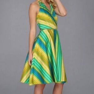 Vibrant Green and Yellow Halter Dress Calvin Klein size 8 new